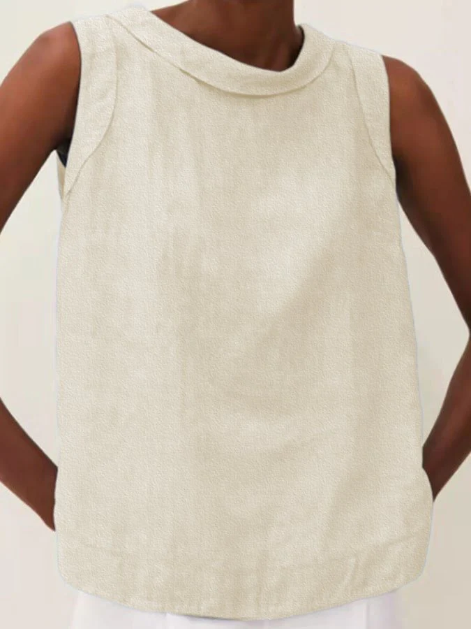 Solid Color Cotton And Linen T-Shirt - Image 12