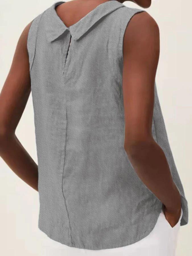 Solid Color Cotton And Linen T-Shirt - Image 3