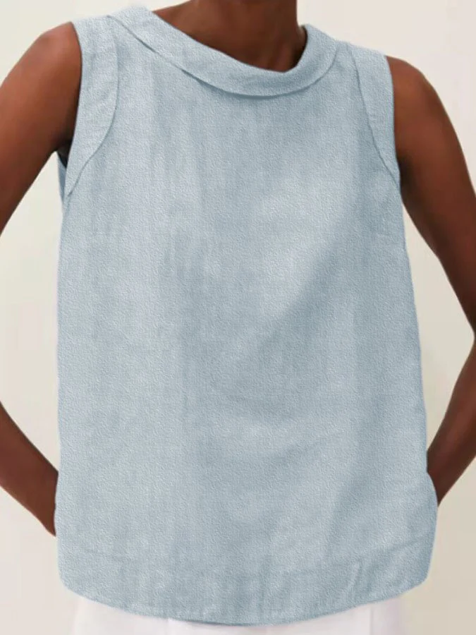 Solid Color Cotton And Linen T-Shirt - Image 4