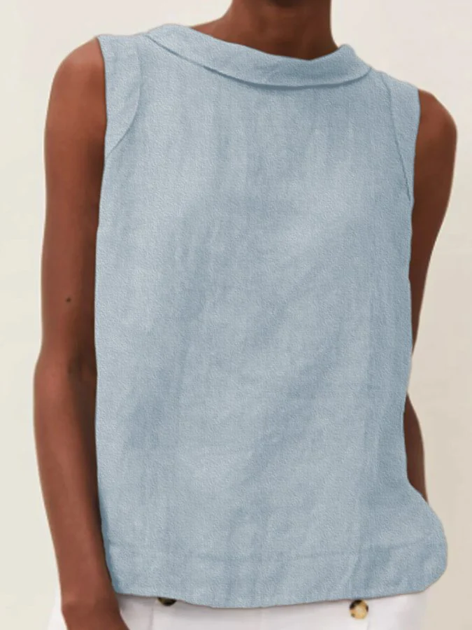 Solid Color Cotton And Linen T-Shirt - Image 5