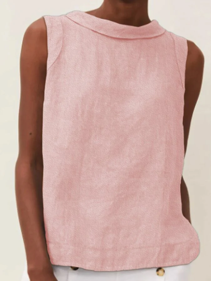 Solid Color Cotton And Linen T-Shirt - Image 6