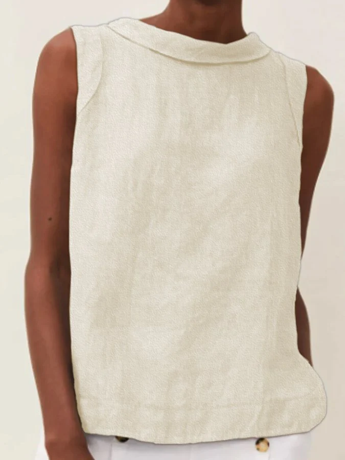 Solid Color Cotton And Linen T-Shirt - Image 7