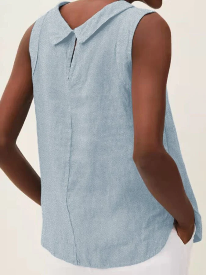 Solid Color Cotton And Linen T-Shirt - Image 8