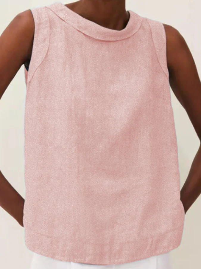 Solid Color Cotton And Linen T-Shirt - Image 9