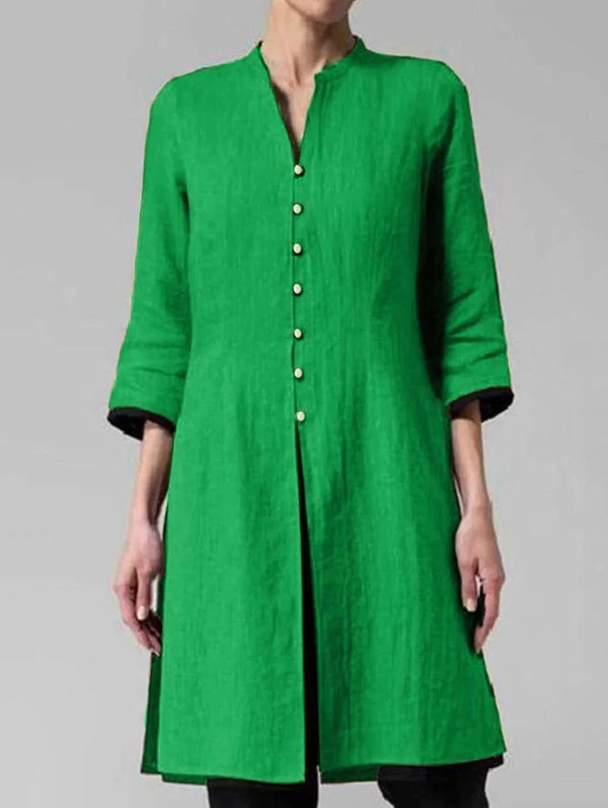 Solid Color Irregular Cotton and Linen Long Shirt - Image 2
