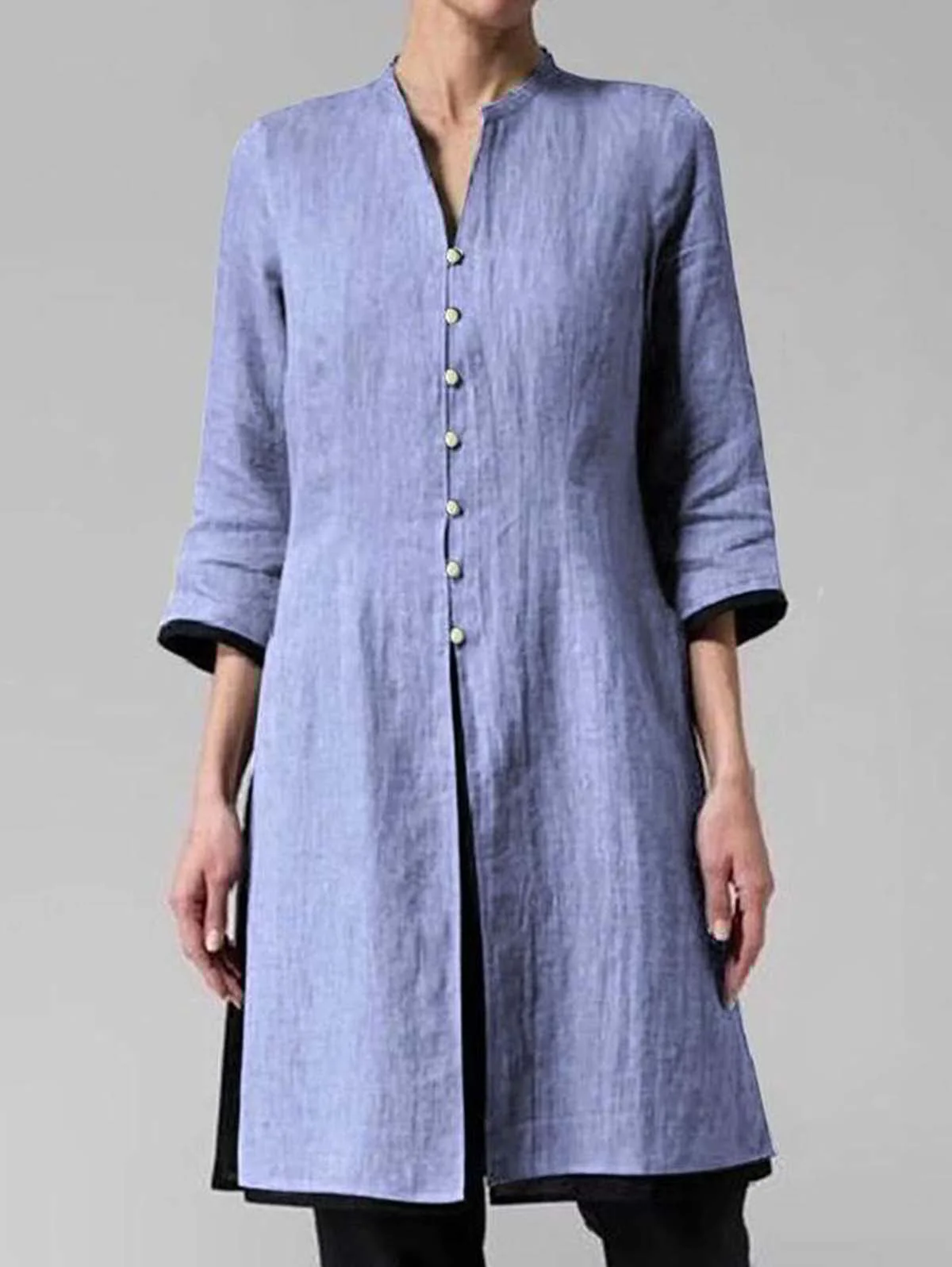 Solid Color Irregular Cotton and Linen Long Shirt - Image 4