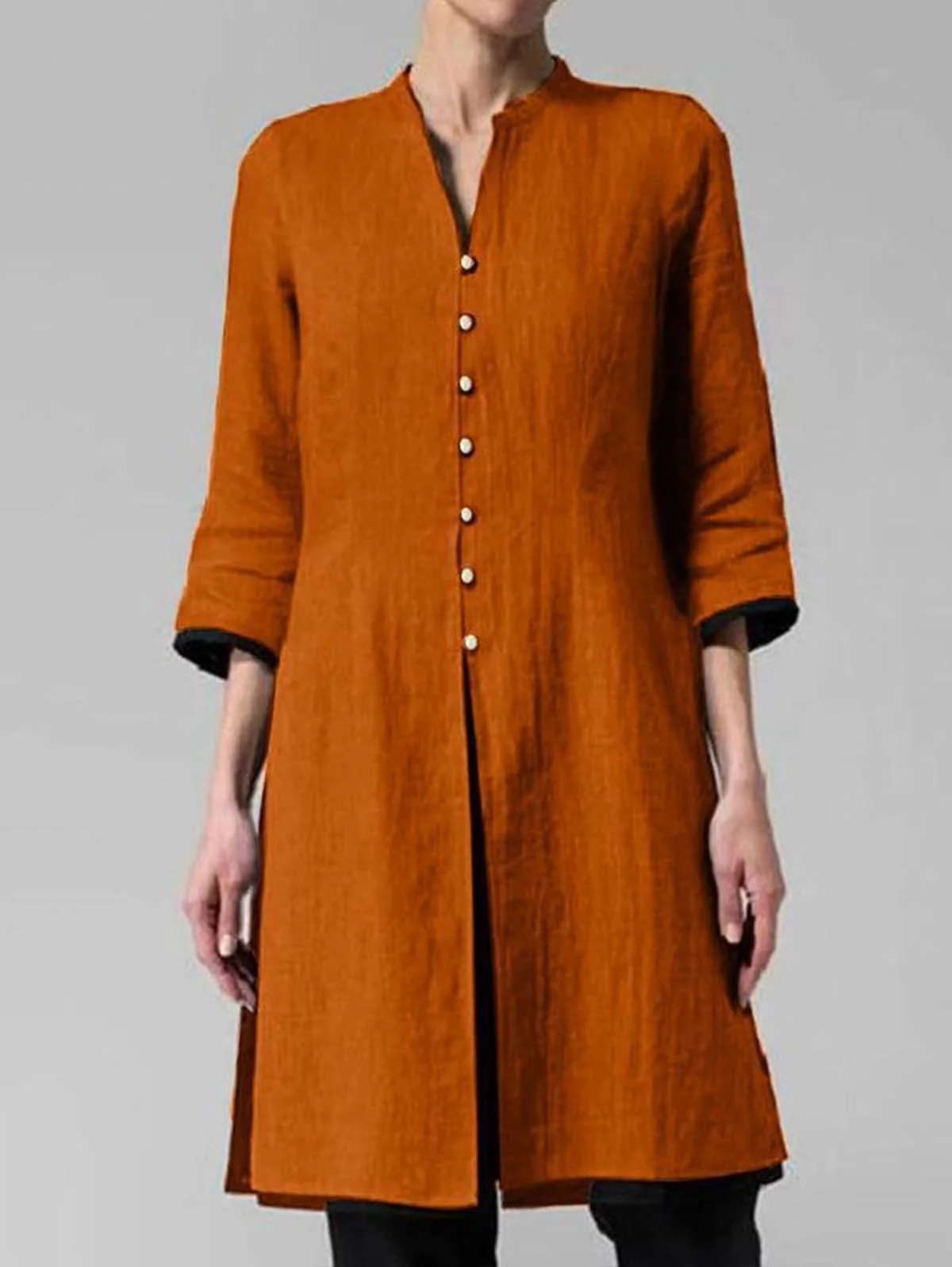 Solid Color Irregular Cotton and Linen Long Shirt - Image 5
