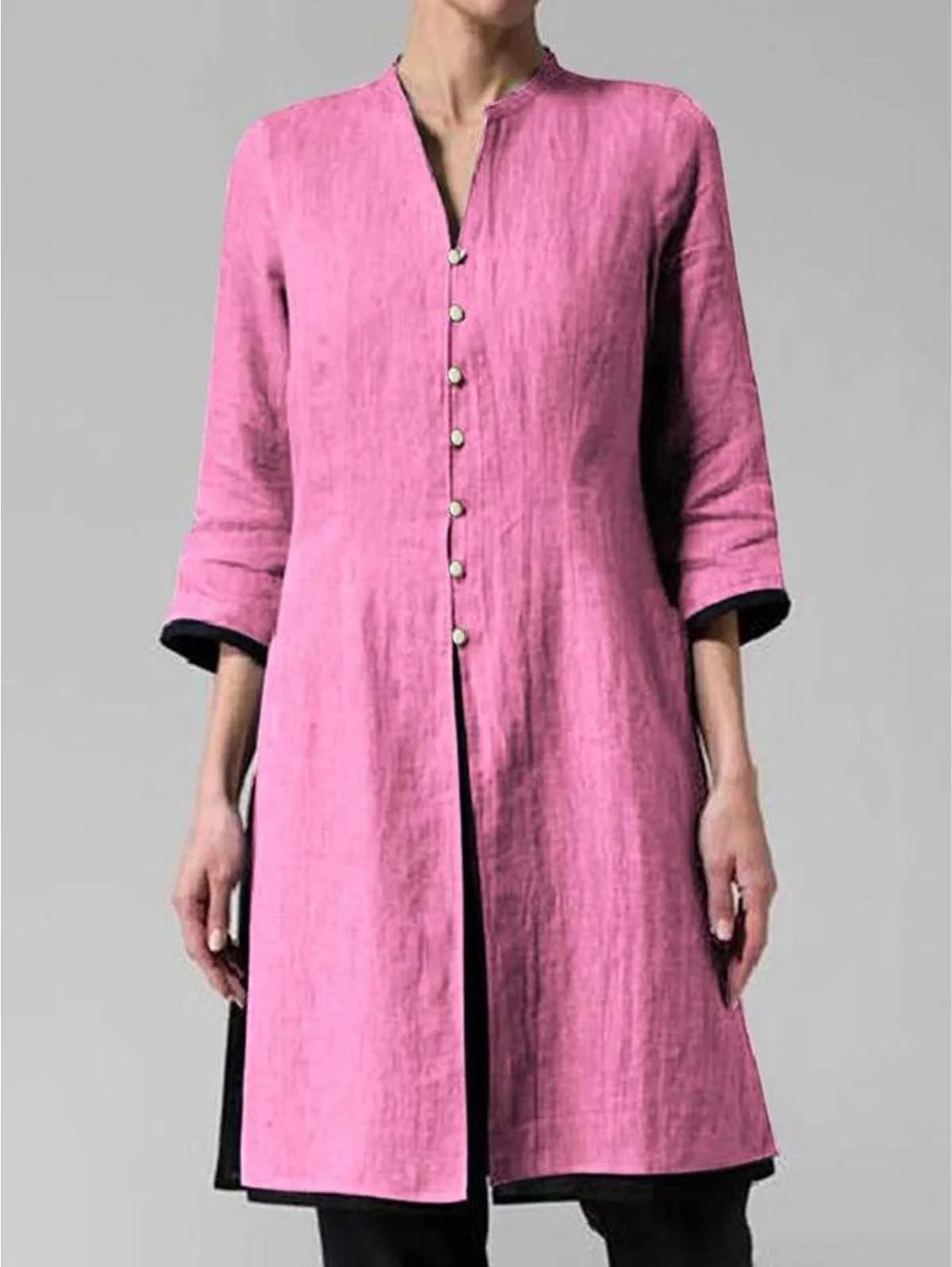 Solid Color Irregular Cotton and Linen Long Shirt - Image 6