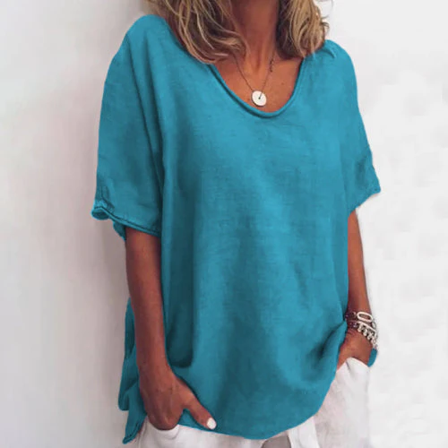 Solid color V-neck short-sleeved plus size women's T-shirt - Image 10