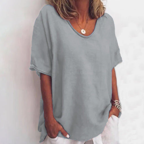 Solid color V-neck short-sleeved plus size women's T-shirt - Image 11