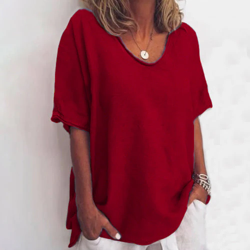 Solid color V-neck short-sleeved plus size women's T-shirt - Image 12
