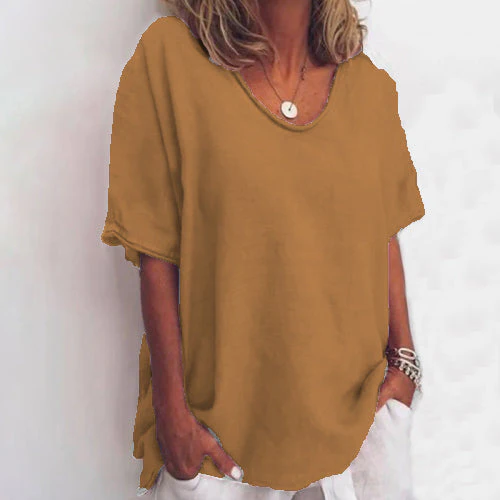 Solid color V-neck short-sleeved plus size women's T-shirt - Image 3