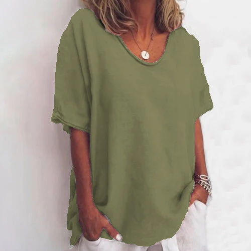 Solid color V-neck short-sleeved plus size women's T-shirt - Image 5