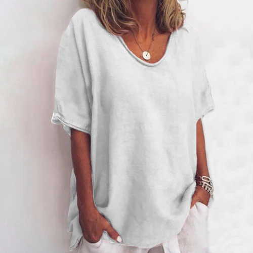 Solid color V-neck short-sleeved plus size women's T-shirt - Image 6
