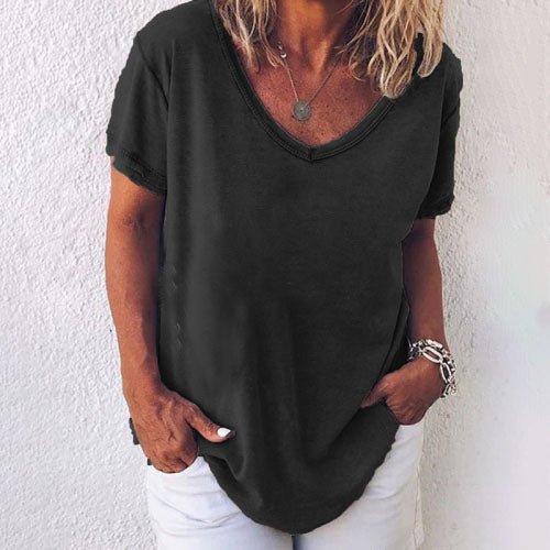 Solid color V-neck short-sleeved plus size women's T-shirt - Image 7