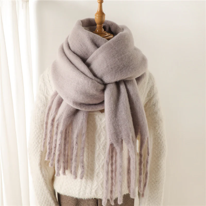 Solid Color Versatile Winter Warm Extended Tassel Scarf - Image 10
