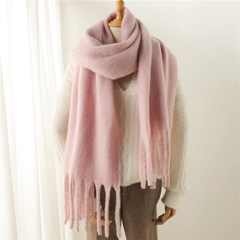 Solid Color Versatile Winter Warm Extended Tassel Scarf - Image 11