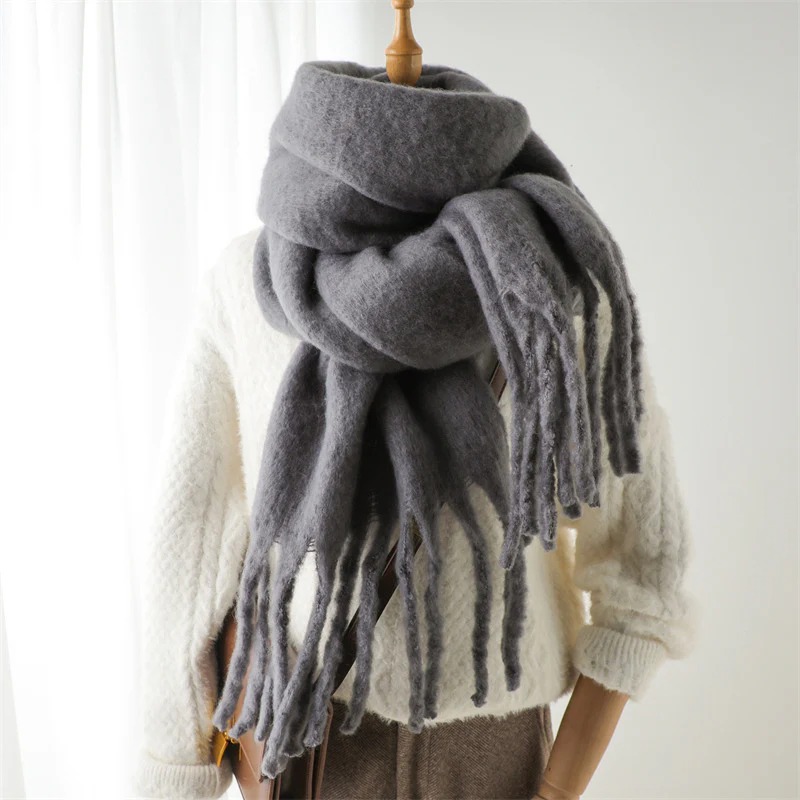 Solid Color Versatile Winter Warm Extended Tassel Scarf - Image 12