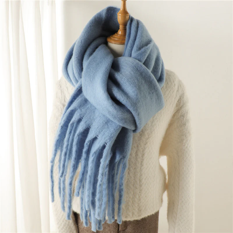 Solid Color Versatile Winter Warm Extended Tassel Scarf - Image 14
