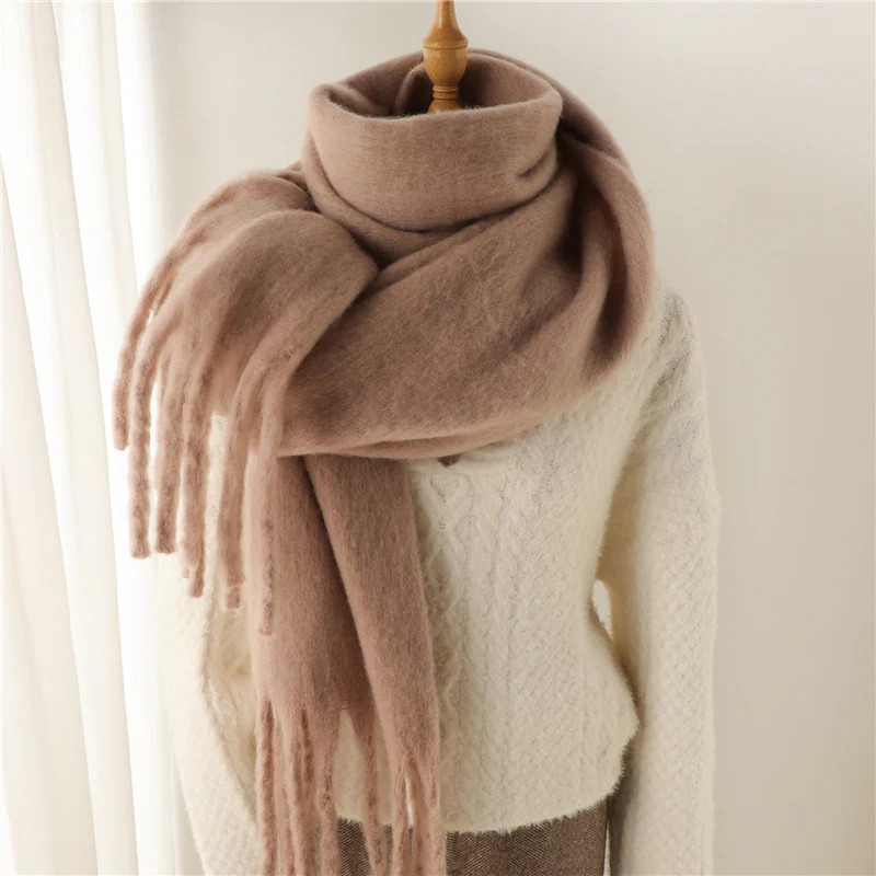 Solid Color Versatile Winter Warm Extended Tassel Scarf - Image 15