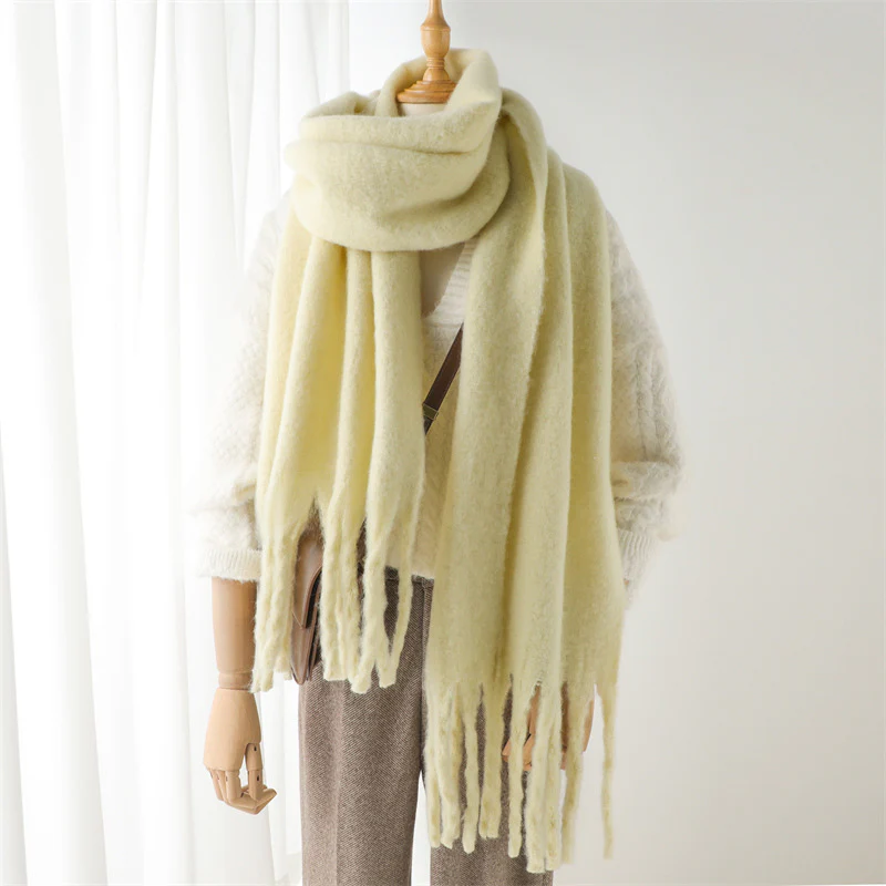Solid Color Versatile Winter Warm Extended Tassel Scarf - Image 18