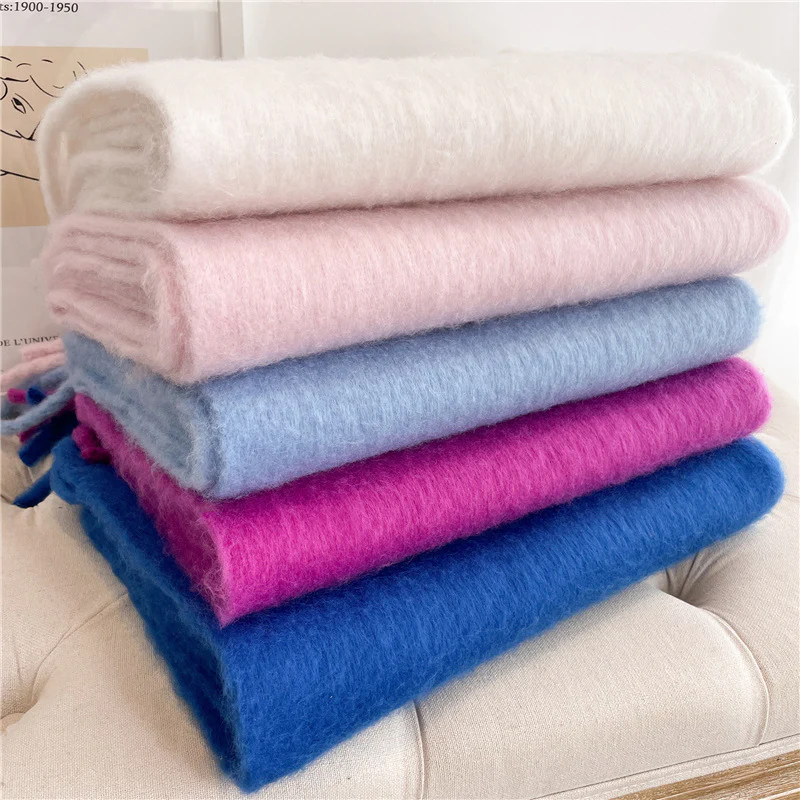 Solid Color Versatile Winter Warm Extended Tassel Scarf - Image 2