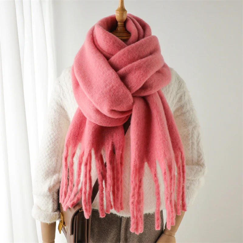 Solid Color Versatile Winter Warm Extended Tassel Scarf - Image 21