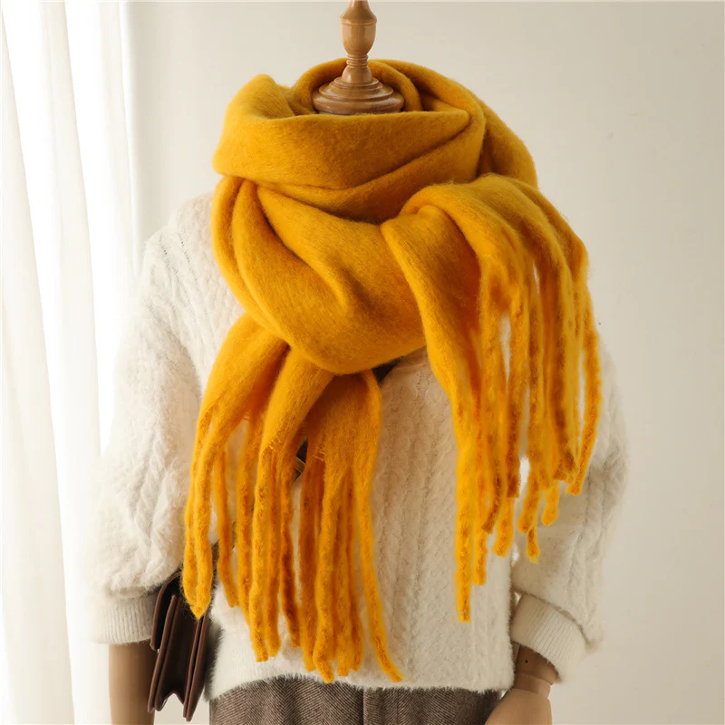 Solid Color Versatile Winter Warm Extended Tassel Scarf - Image 22