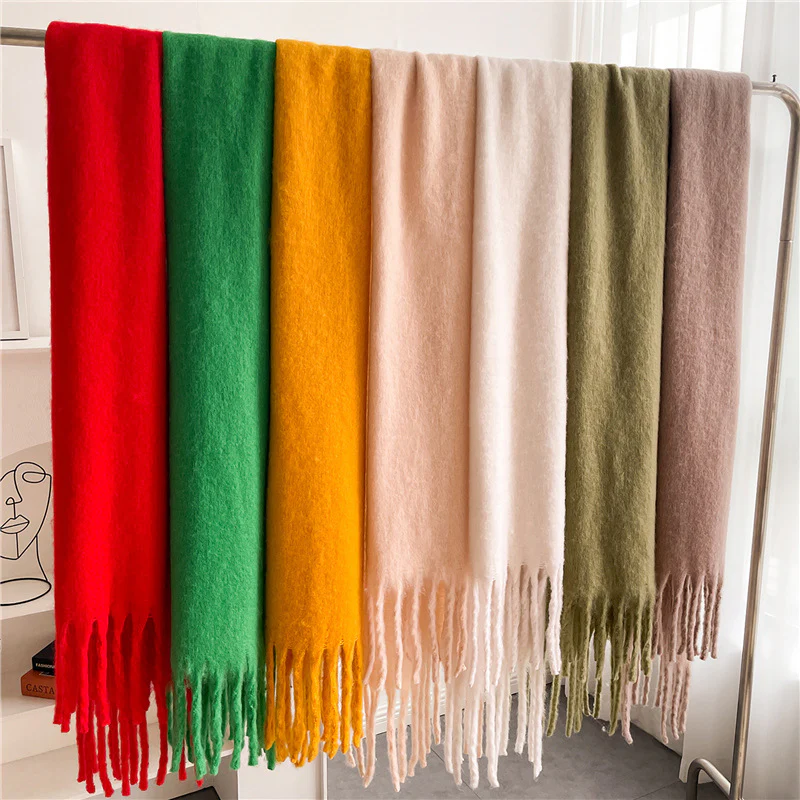 Solid Color Versatile Winter Warm Extended Tassel Scarf - Image 3