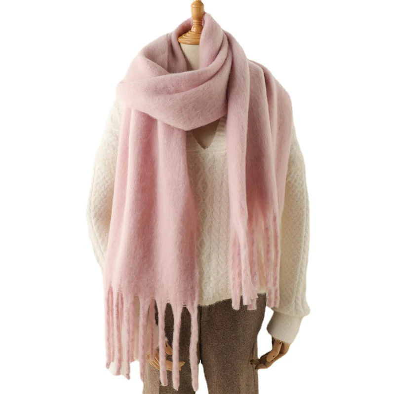 Solid Color Versatile Winter Warm Extended Tassel Scarf - Image 4