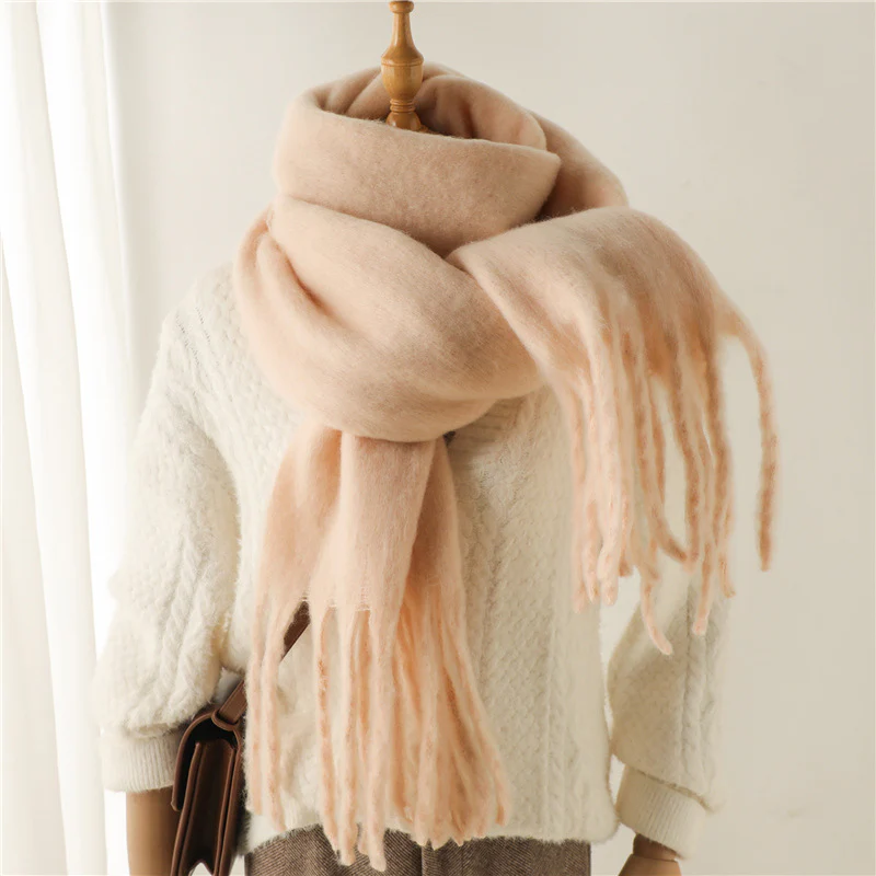 Solid Color Versatile Winter Warm Extended Tassel Scarf - Image 5
