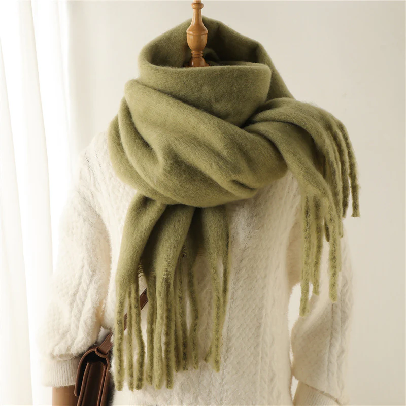 Solid Color Versatile Winter Warm Extended Tassel Scarf - Image 6