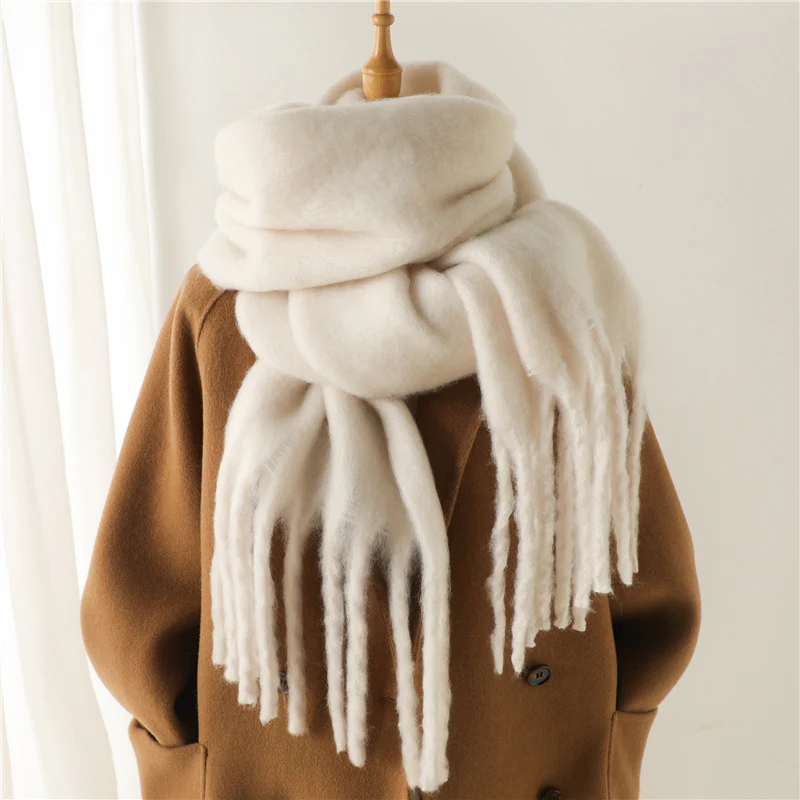 Solid Color Versatile Winter Warm Extended Tassel Scarf - Image 7
