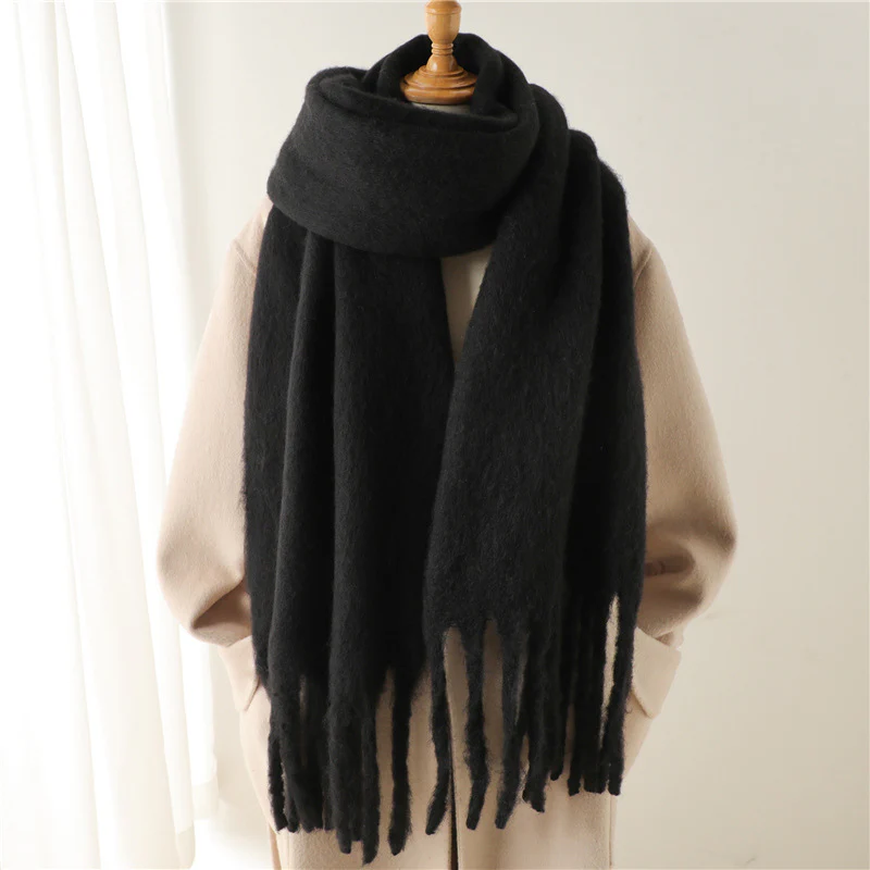 Solid Color Versatile Winter Warm Extended Tassel Scarf - Image 8