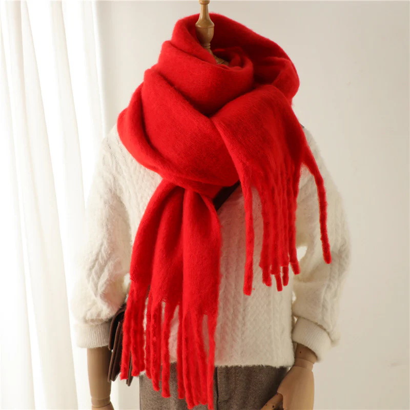 Solid Color Versatile Winter Warm Extended Tassel Scarf - Image 9