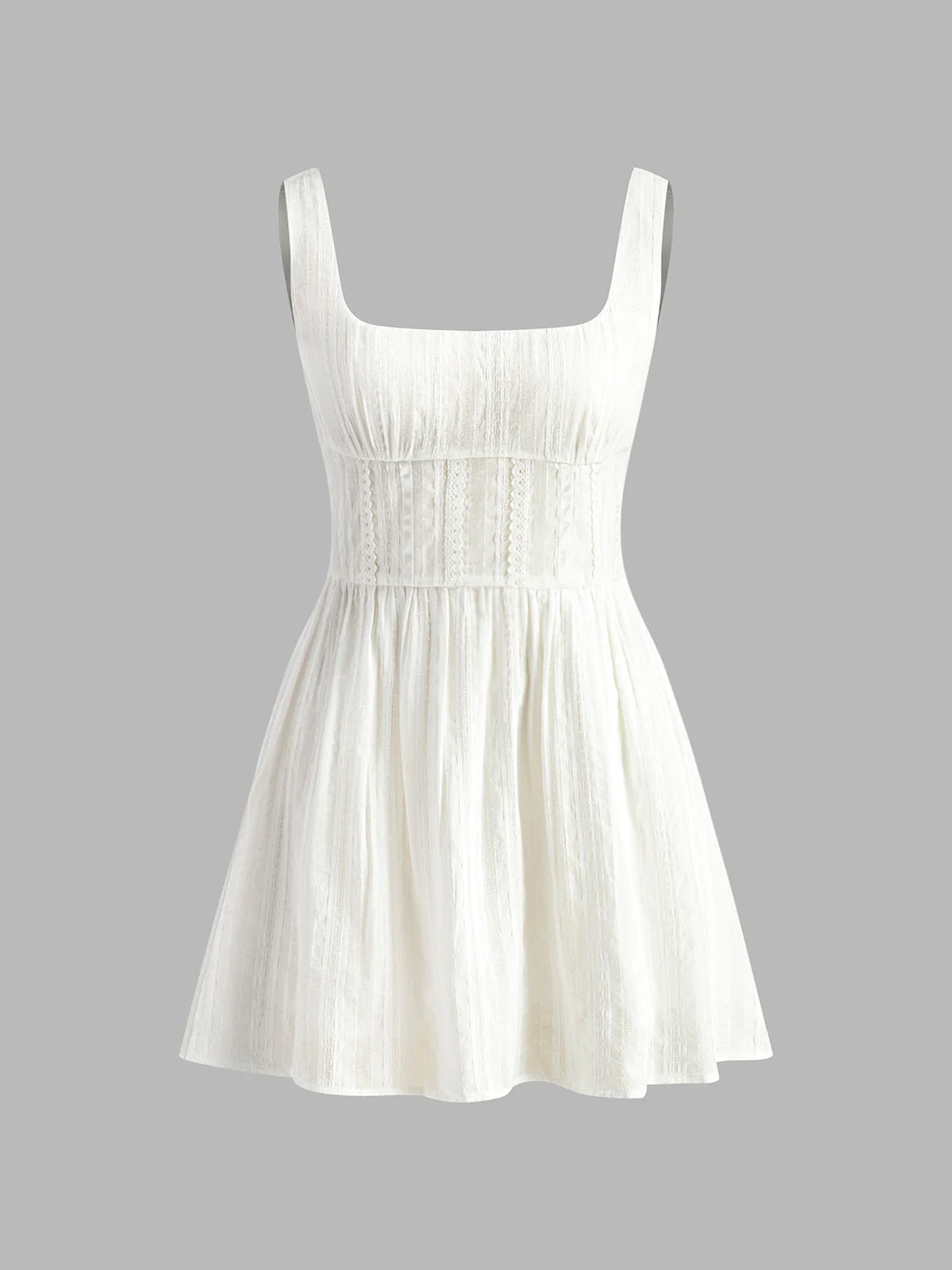 Cotton Blend Solid Square Neckline Short Dress - Image 5