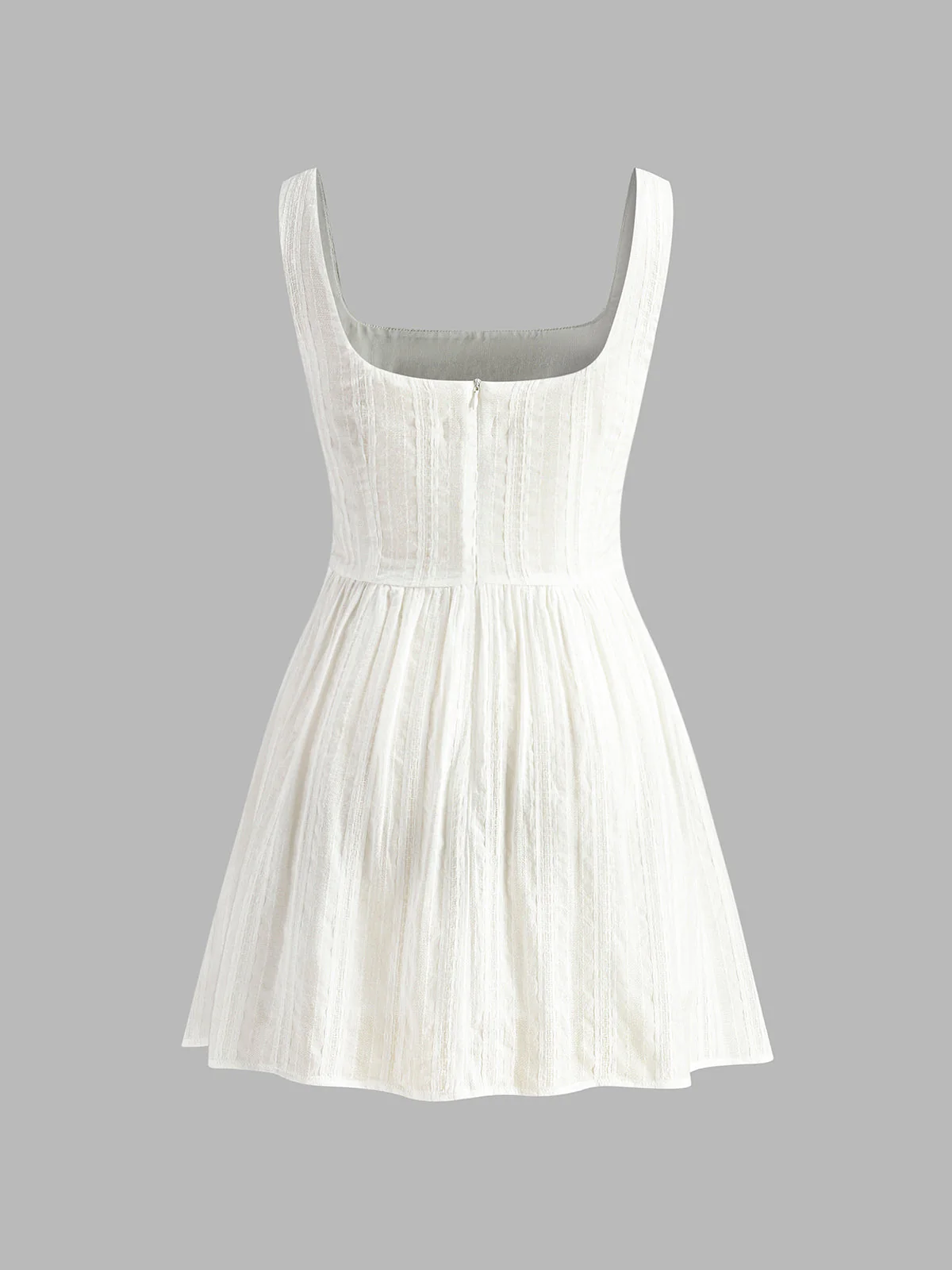 Cotton Blend Solid Square Neckline Short Dress - Image 6