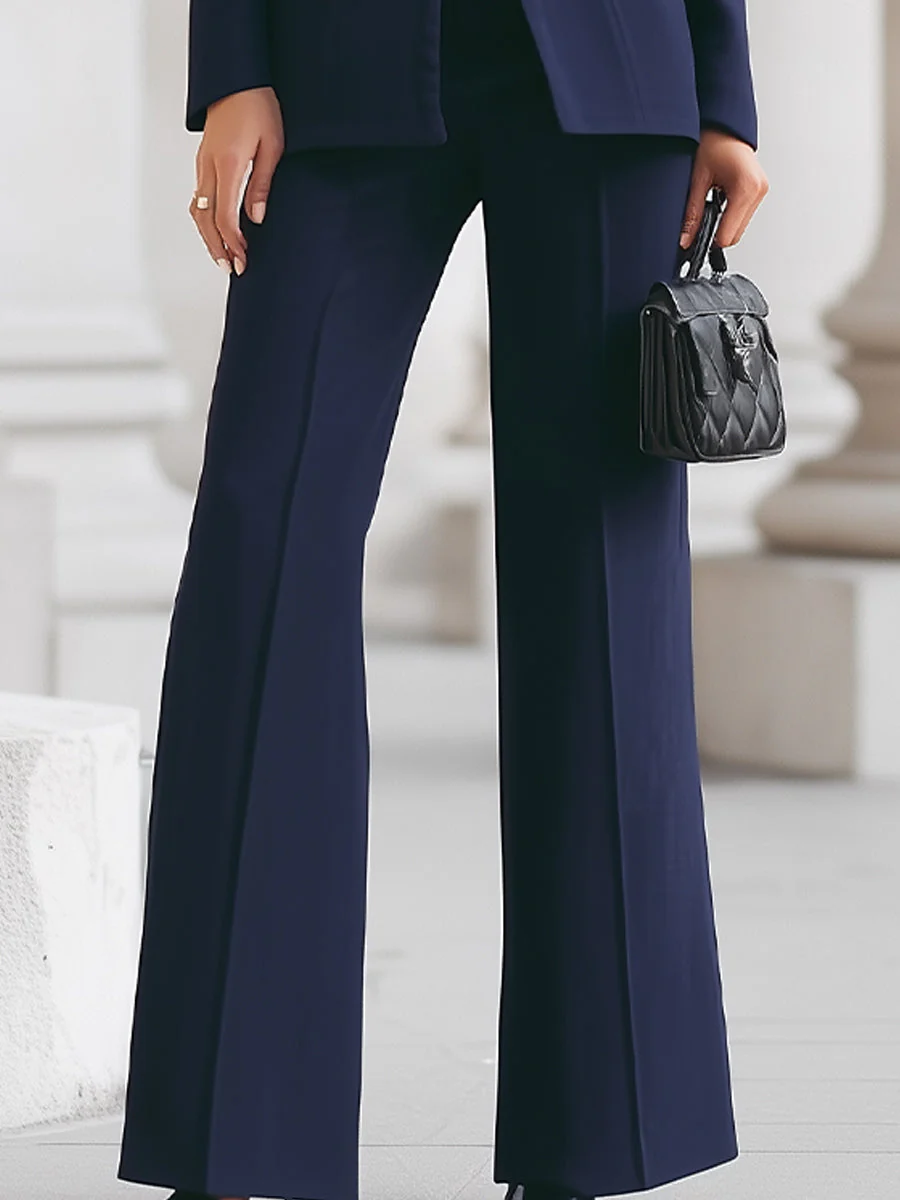 Sophisticated High-Collar Blazer & Wide-Leg Trousers Set - Image 3