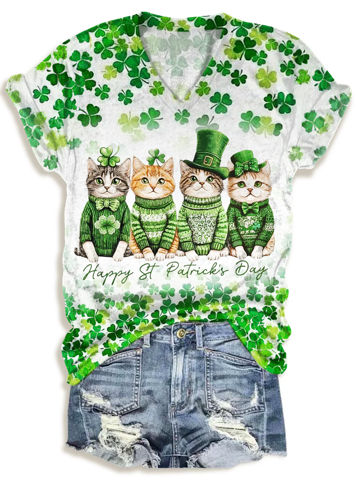 St. Patrick’s Day Cats V-neck T-Shirt
