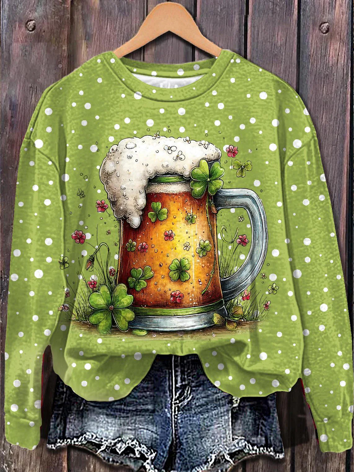 St. Patrick's Day Big Beer Printed Long Sleeve Casual Top