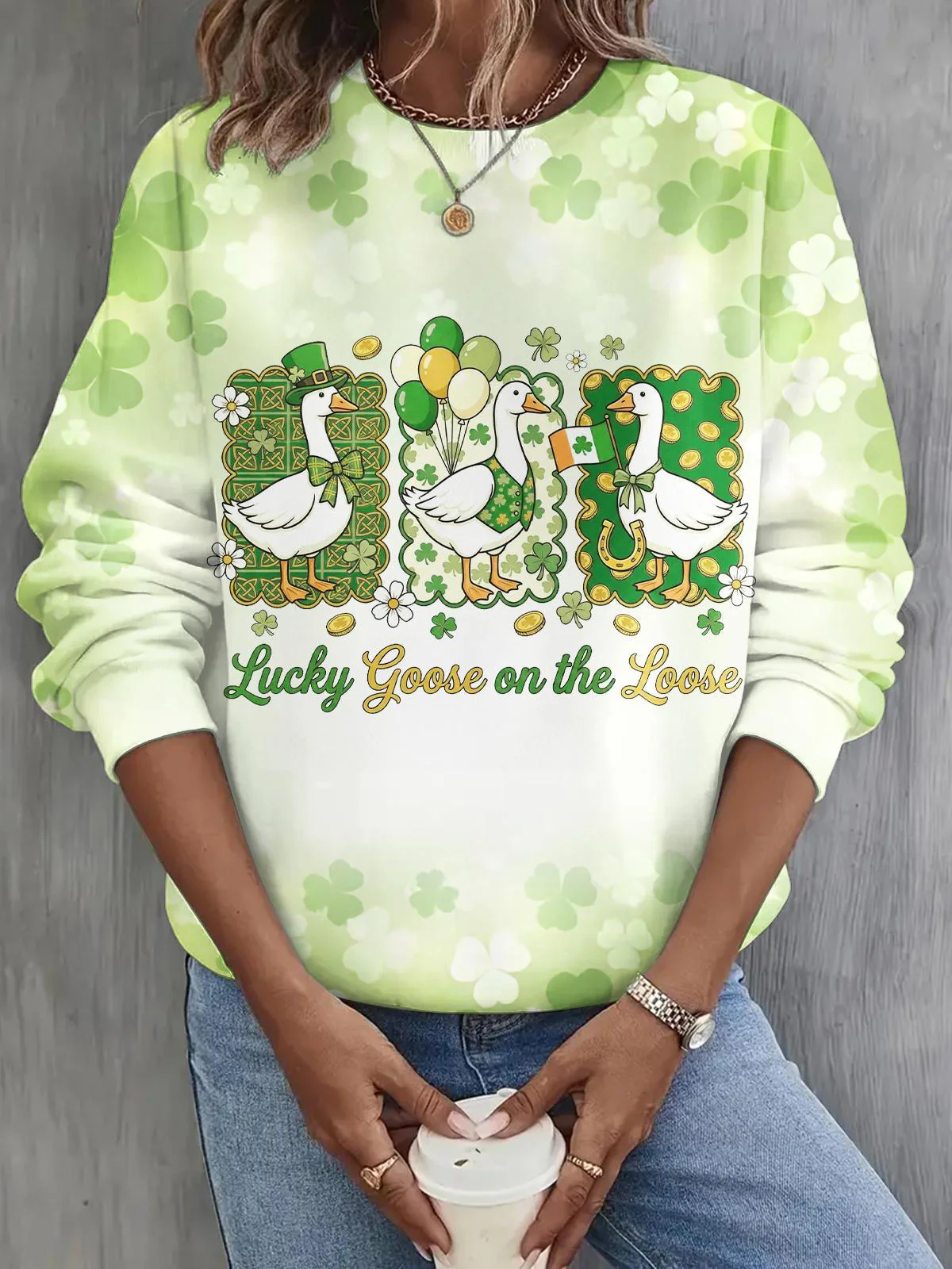 St. Patrick's Day Cute Goose Long Sleeve Casual Top
