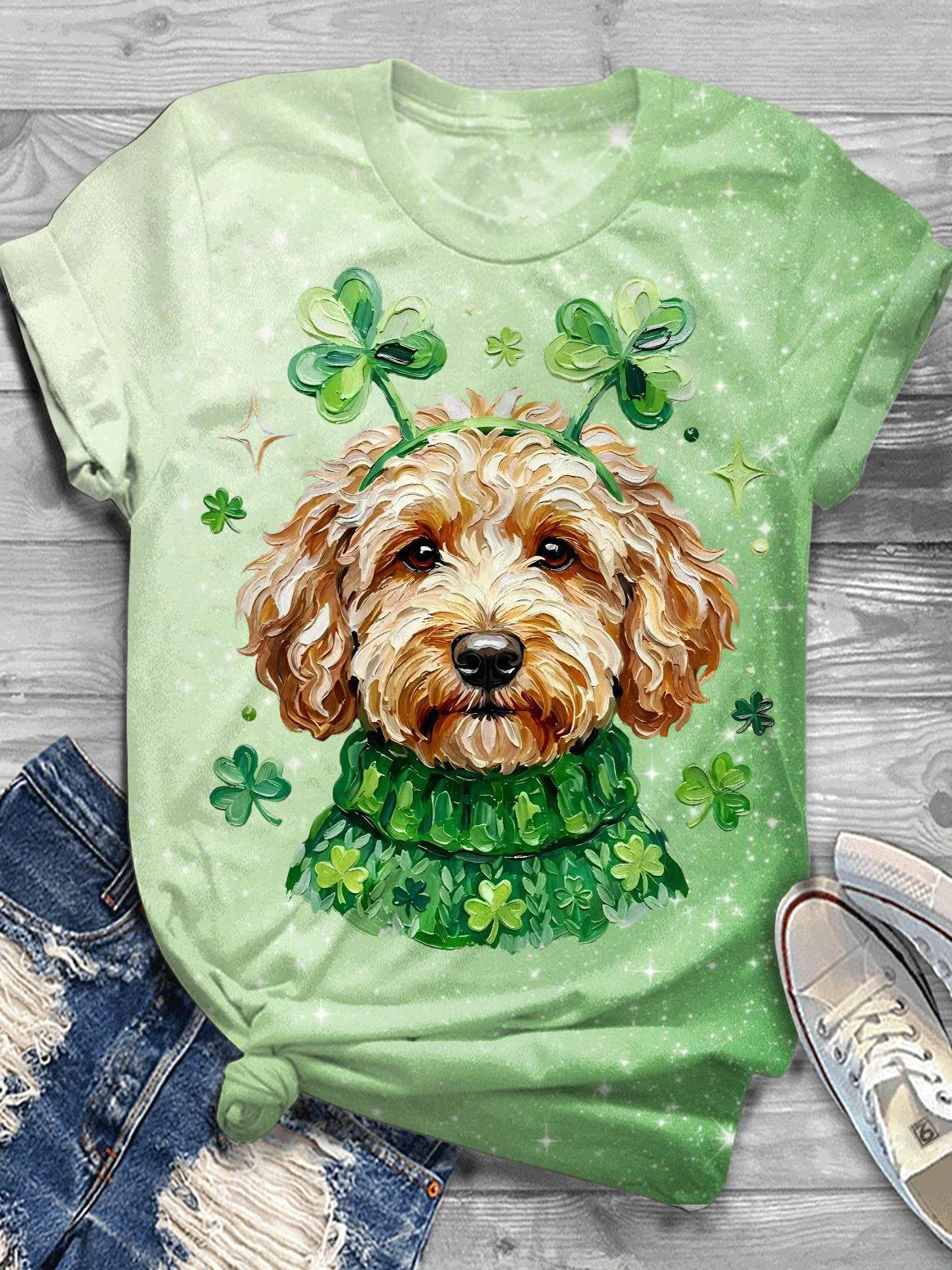 St. Patrick's Day Cute Puppy Crew Neck T-shirt