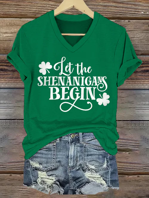 St. Patrick's Day Shamrock Let The Shenanigans Begin V-neck T-Shirt