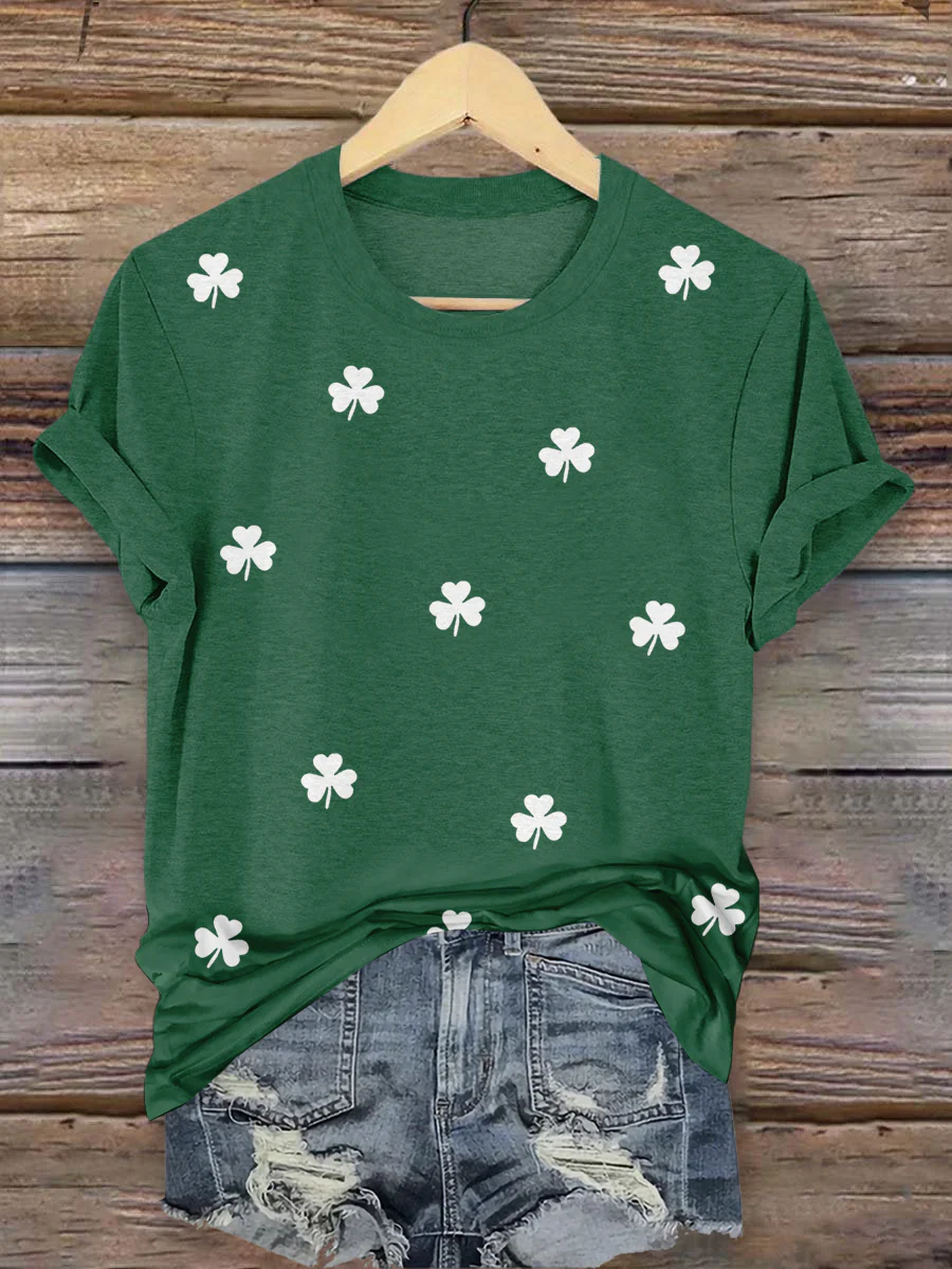 St. Patrick's Day Shamrock Print Crew Neck Short Sleeve T-Shir