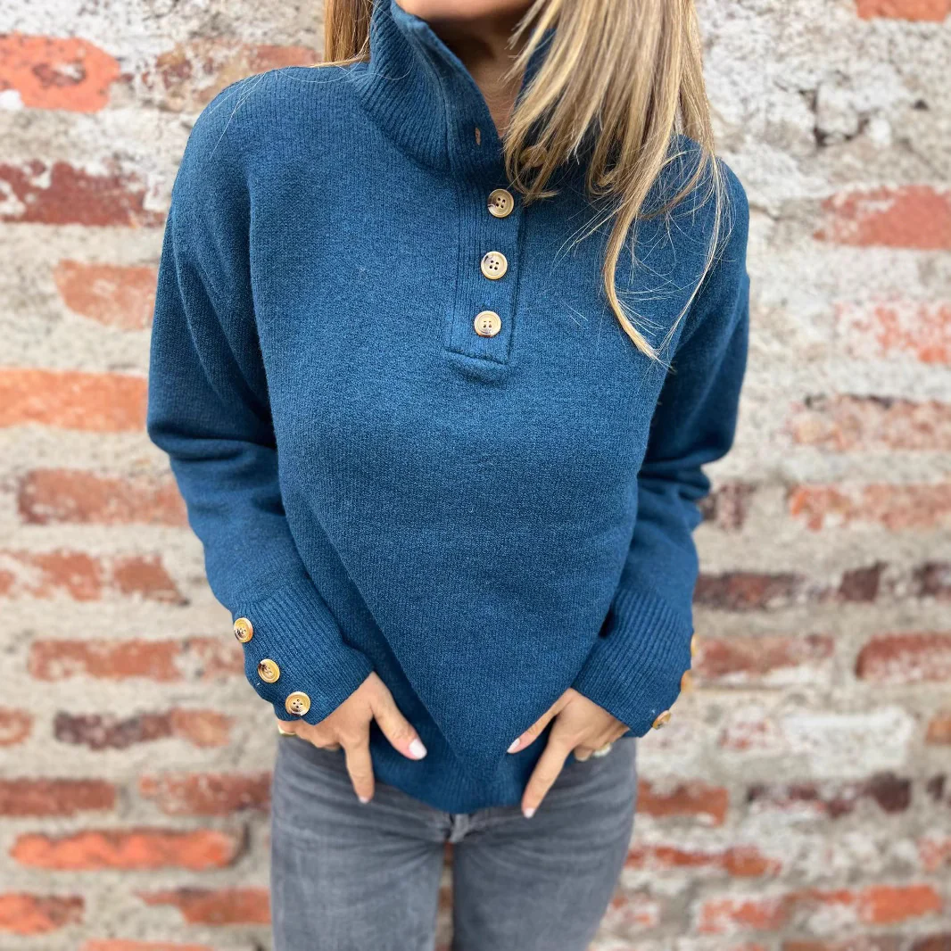 Stand Collar Buttons Casual Loose Sweater - Image 2