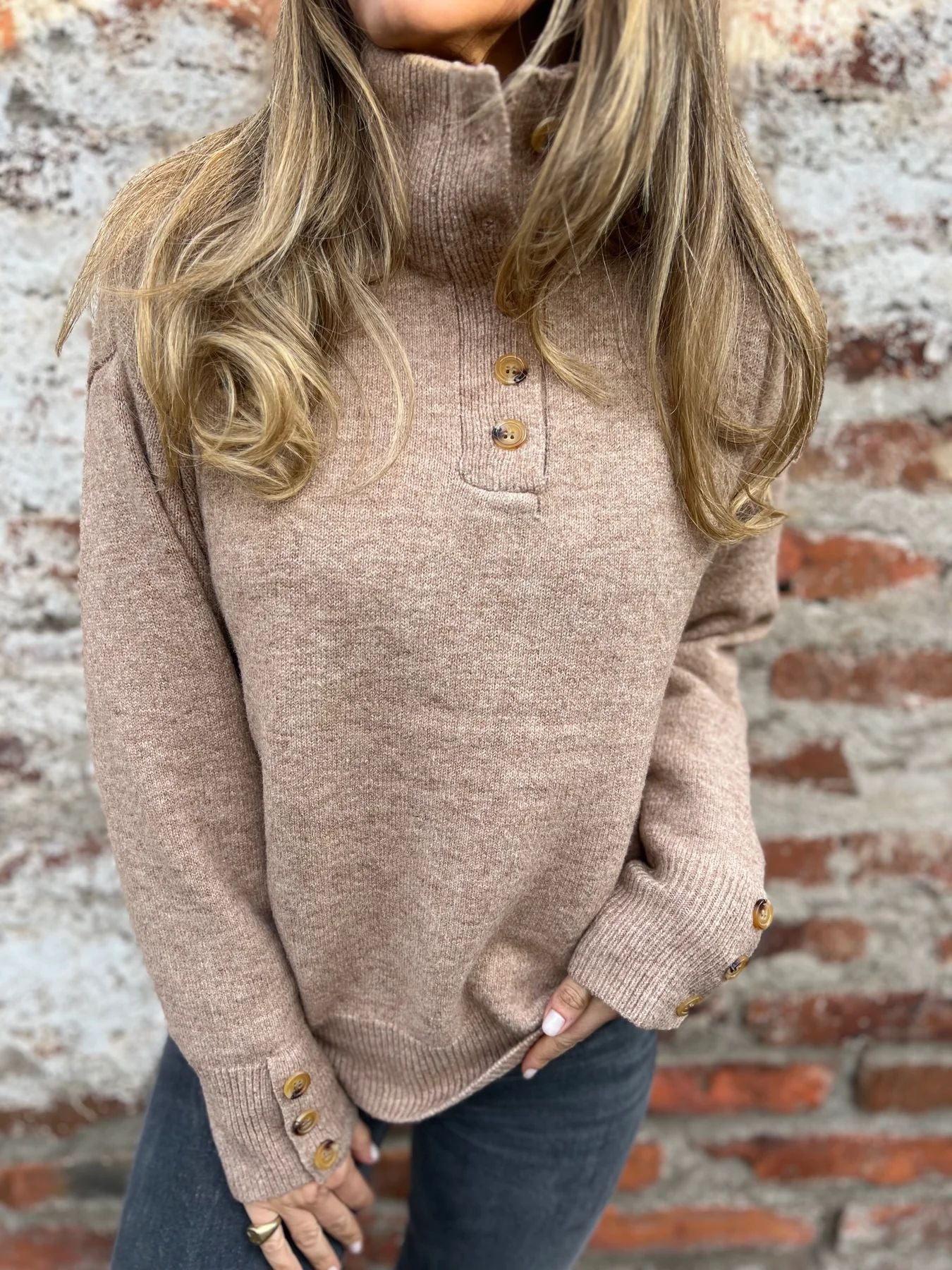 Stand Collar Buttons Casual Loose Sweater - Image 8
