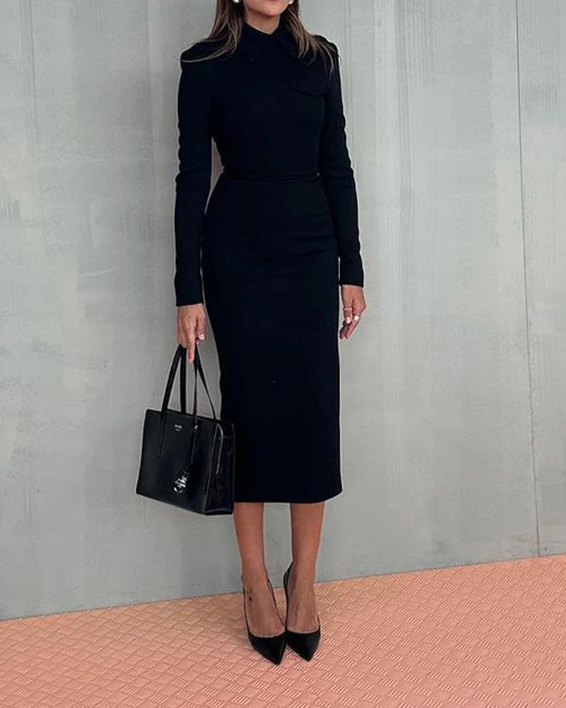 Stand collar long sleeve slim maxi dress - Image 3