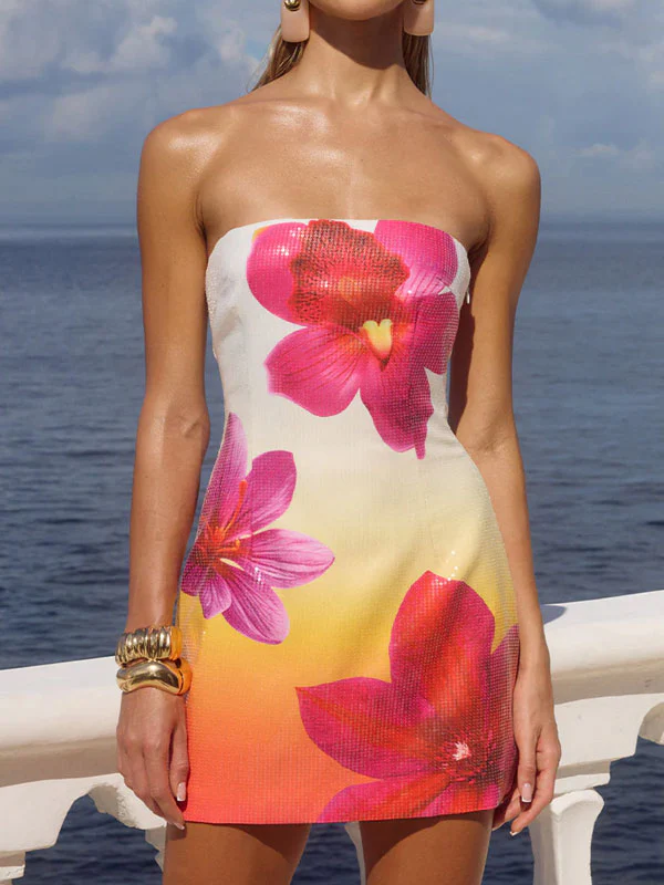 Strapless floral mini dress