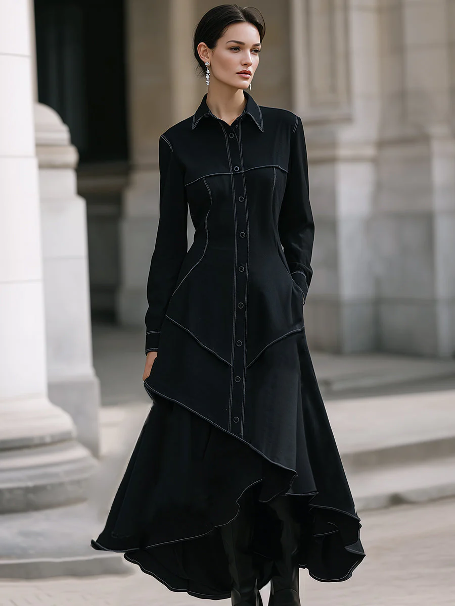 Stylish Asymmetric Layered Shirt Dress - Image 2
