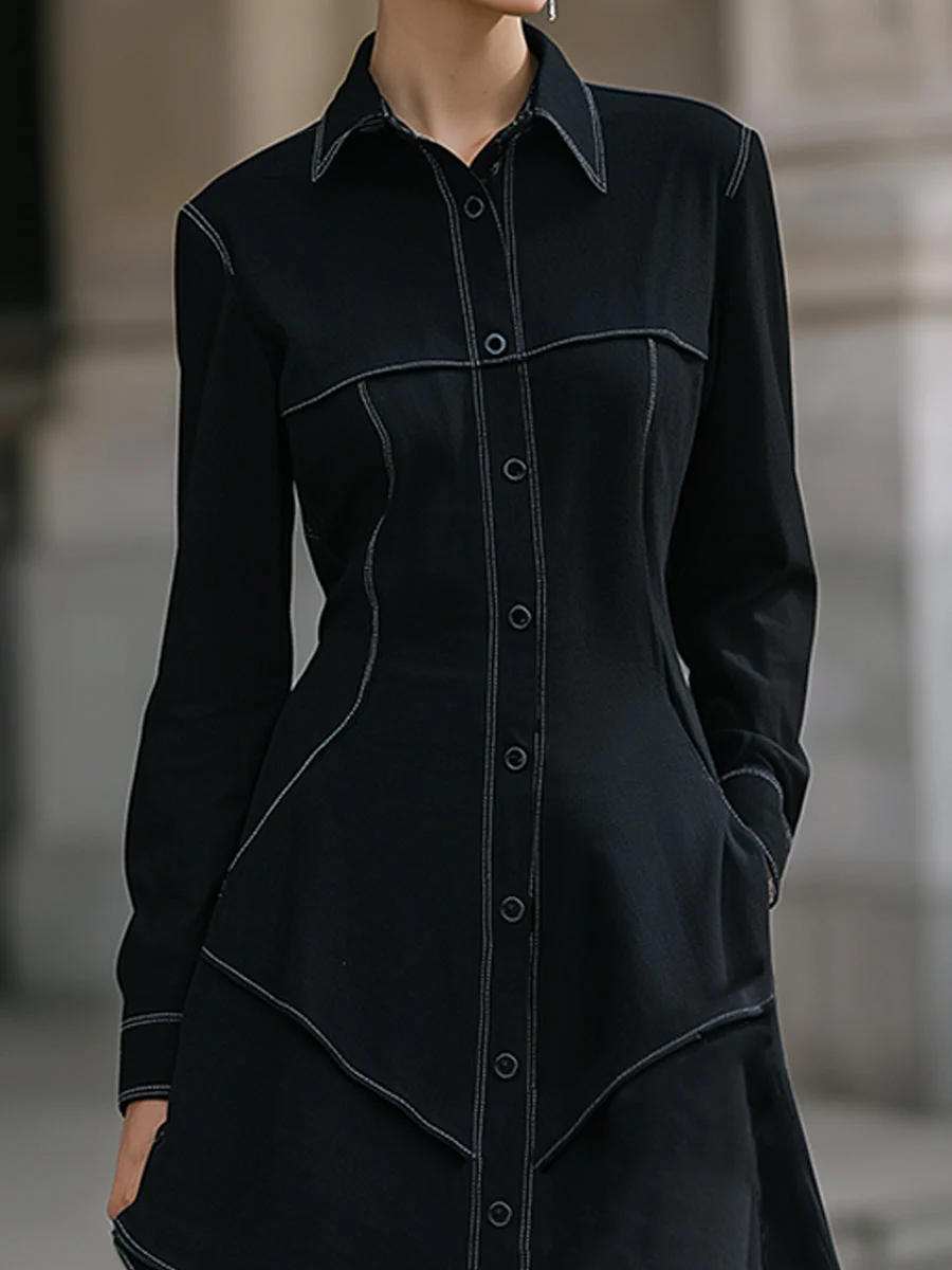 Stylish Asymmetric Layered Shirt Dress - Image 3